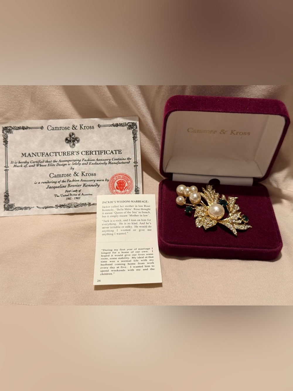 Vintage Camrose & Kross Jacquline Kennedy Brooch
